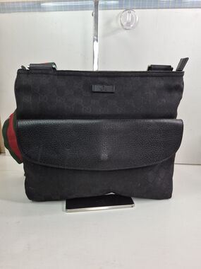 Gucci Black GG Canvas and Leather Messenger Bag